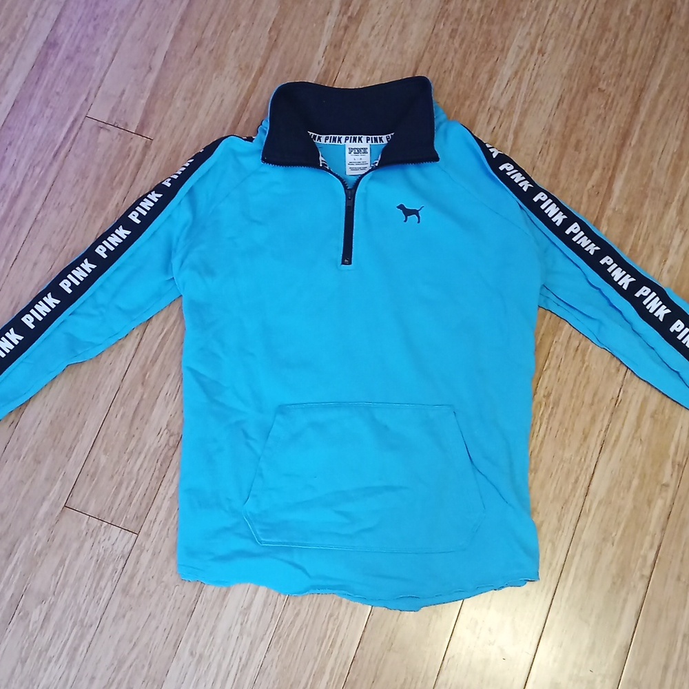 PINK Blue 1/4 Zip Lightweight Sweatshirt - Size: Large